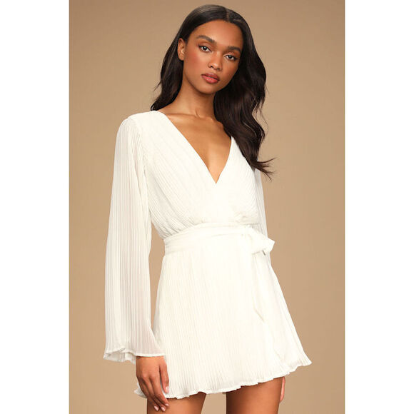 Lulus Dresses & Skirts - Lulus Embrace Your Beauty Ivory Pleated Long Sleeve Skort Romper White - Size XL